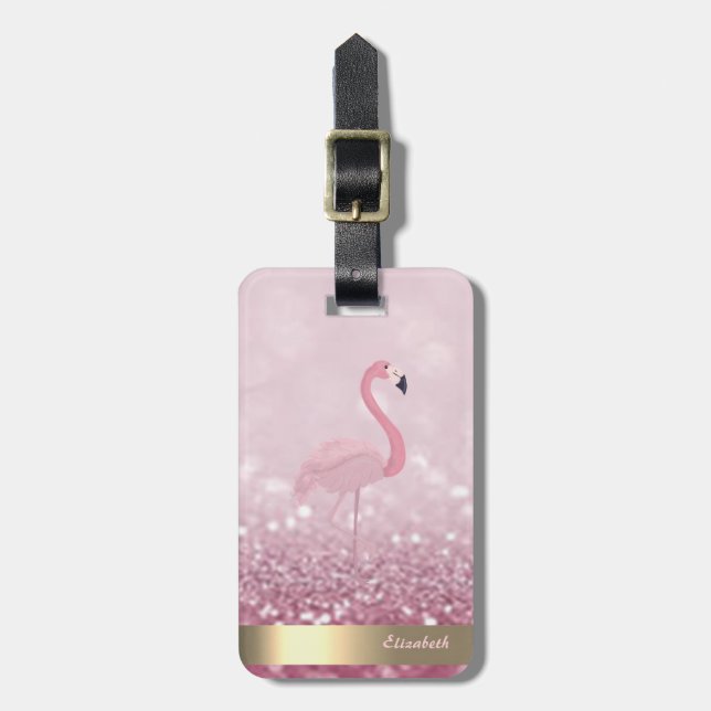 Modern Rosa Flamingo Glitter Bokeh - Personlig Bagagebricka (Vertikal Framsida)