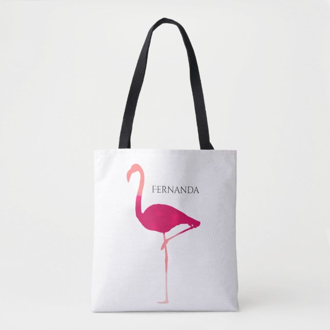 Modern Rosa Flamingo Silhouette med Namn Bag Tygkasse (Framsida)