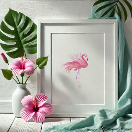 Modern Rosa Flamingo Tropical Watercolor Poster