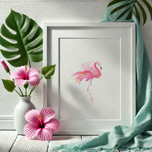 Modern Rosa Flamingo Tropical Watercolor Poster