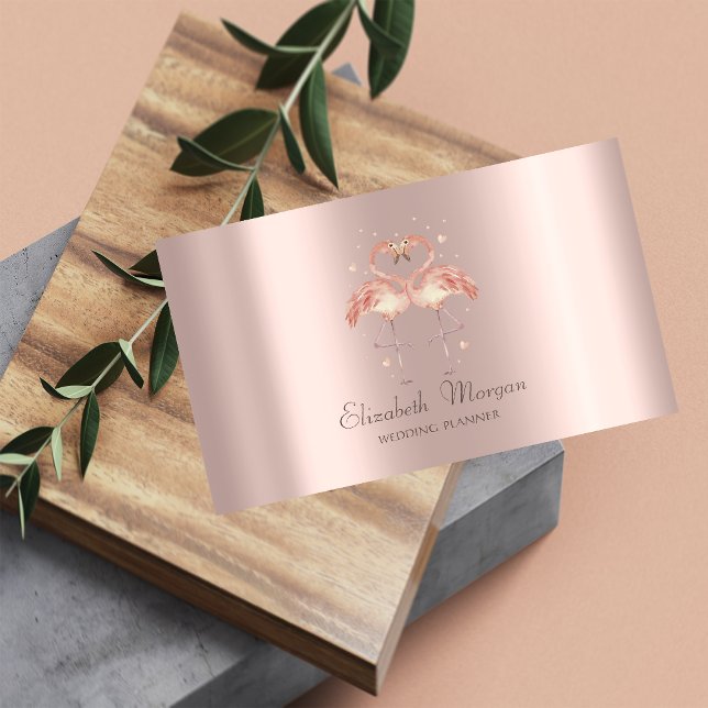 Modern Rosa Flamingos i Kärlek,Hearts Ro Guld Visitkort (Skapare uppladdad)
