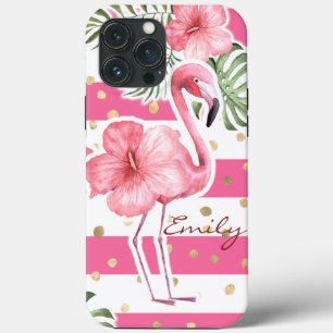 Modern Rosa Flamingos Tropical Blommigt Personlig