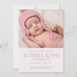 Modern Rosa Flicka Birth Meddelande