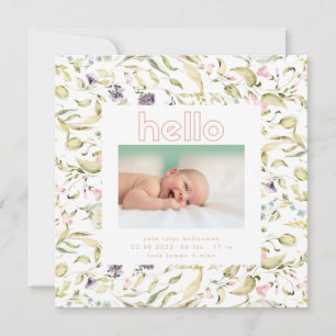 modern rosa-flicka för vilda blommor hej baby meddelande