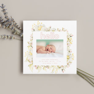 modern rosa-flicka för vilda blommor hej baby meddelande