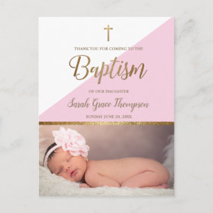 Modern Rosa Flicka Photo Baptism Tack Vykort