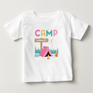 Modern Rosa Flickor Camping Tematisk Födelsedag  T Shirt