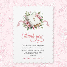 Modern Rosa Flower Baptism Tack Kort