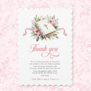 Modern Rosa Flower Baptism Tack Kort