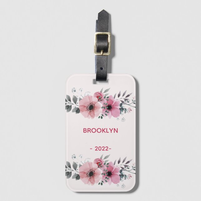 Modern Rosa Flowers Bagagebricka (Framsida vertikal)