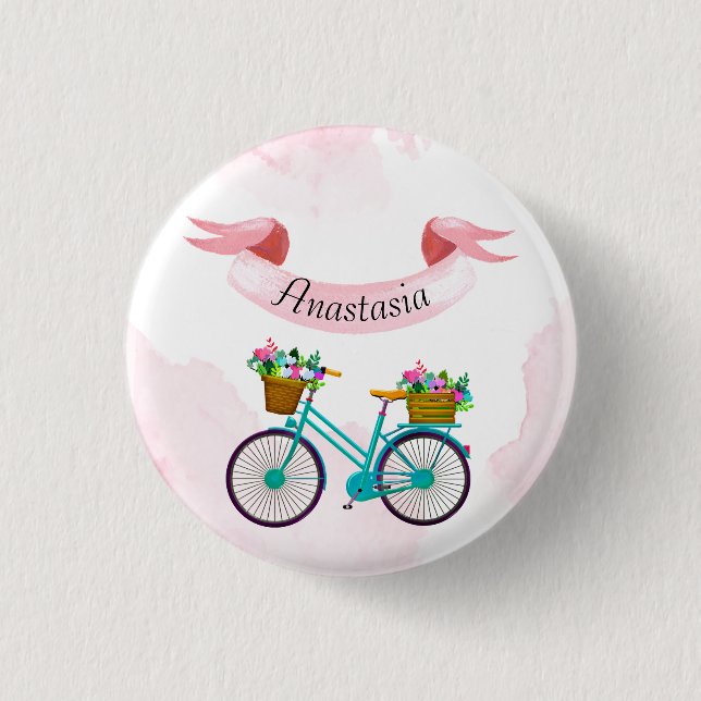 Modern Rosa Flowers Bicycles Knapp (Framsida)