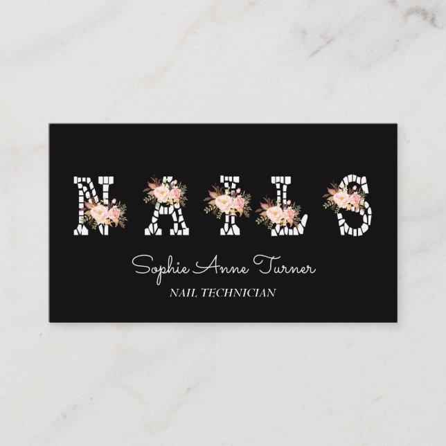 Modern Rosa Flowers Brev Nail Technician Visitkort (Framsida)