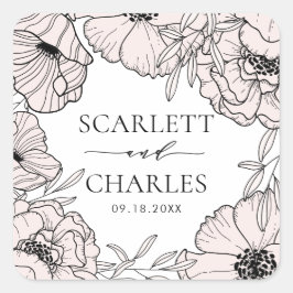 Modern Rosa Flowers Bröllop Sticker Fyrkantigt Klistermärke