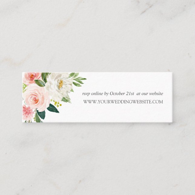 Modern  | Rosa Flowers chic Bröllop webbplats Mini Visitkort (Framsida)