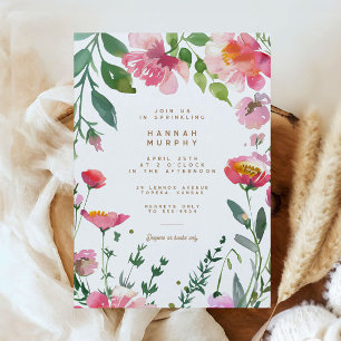 Modern Rosa Flowers Guld Garden Girl Baby Sprinkle Inbjudningar