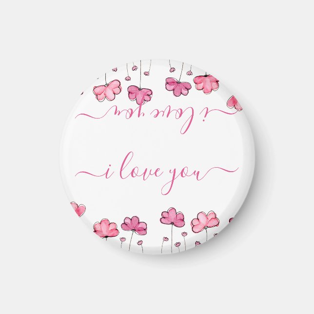 Modern Rosa Flowers, jag kärlek dig Magnet (Framsidan)
