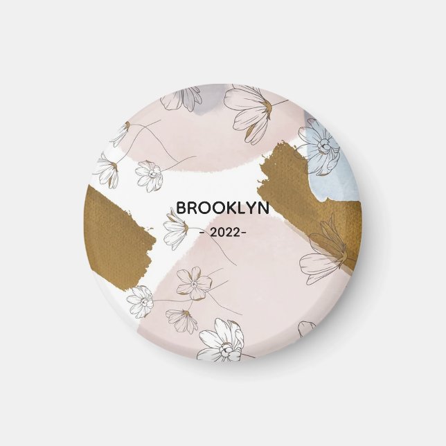 Modern Rosa Flowers Magnet (Framsidan)