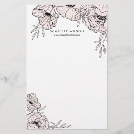 Modern Rosa Flowers Personlig Stationery Brevpapper