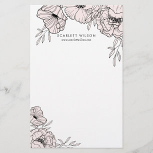 Modern Rosa Flowers Personlig Stationery Brevpapper