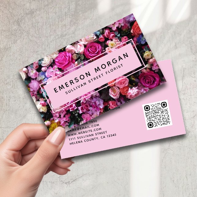 Modern Rosa Flowers QR-kod Florist Visitkort (Skapare uppladdad)