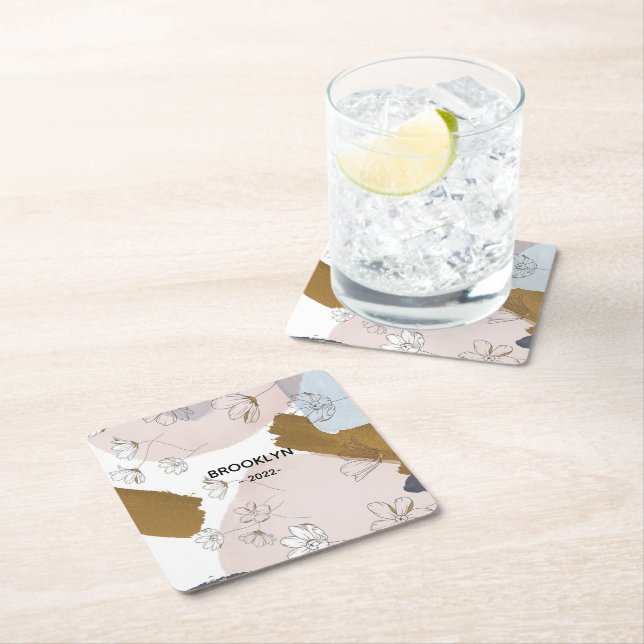 Modern Rosa Flowers Underlägg Papper Kvadrat (Insitu)