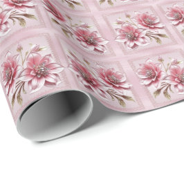Modern Rosa Flowers Wrapping Papper Presentpapper