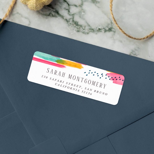 Modern Rosa för Abstrakt och blå vattenfärg Returadress Etikett (Return Address Label Mock-up)