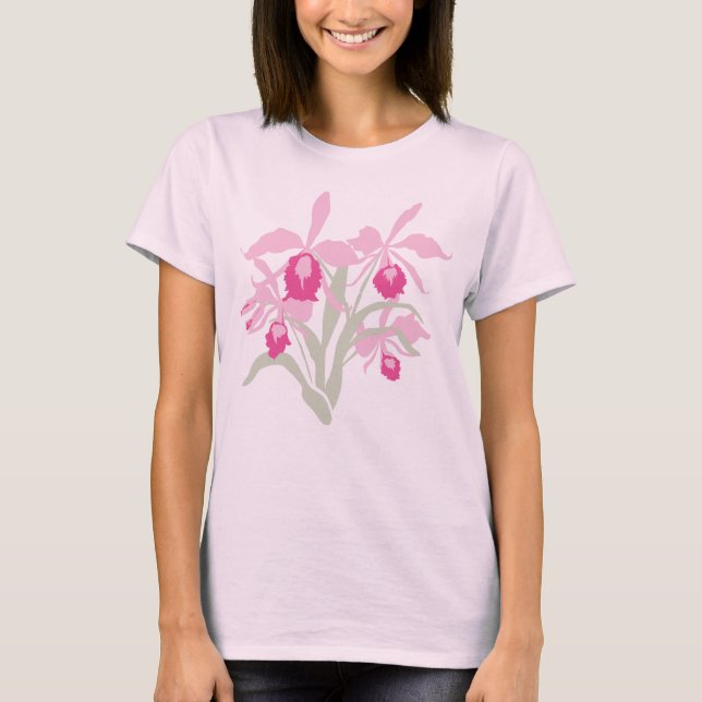 Modern rosa för orkidéer i stil tee shirt (Framsida)