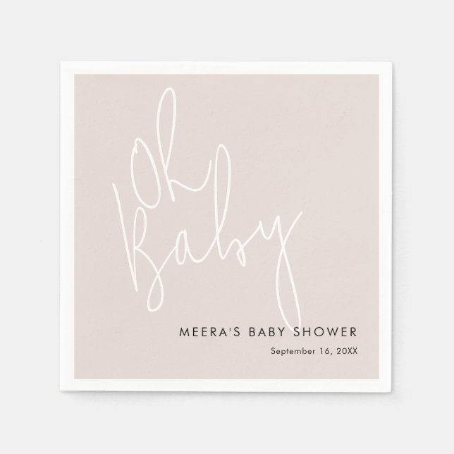 Modern Rosa för skript Oh Baby Shower Pappersservett (Framsidan)