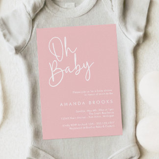 Modern Rosa för skript Oh Baby Simple Baby Shower Inbjudningar