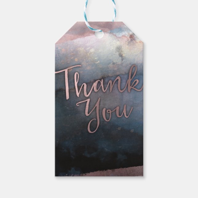 Modern Rosa för vattenfärgen Blue & Ro Guld Presentetikett (Framsidan)