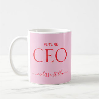 Modern Rosa Framtida VD Namn | Tjejig Present Kaffemugg