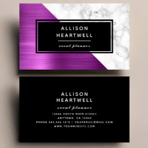 Modern Rosa Fuchsia Borstat Metall Marmor Svart Visitkort