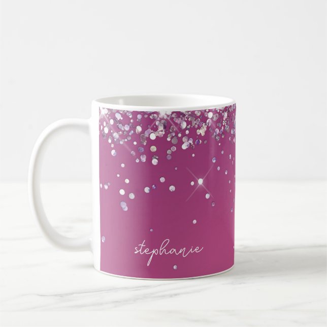 Modern Rosa Fuksia Glitter Anpassad  Kaffemugg (Vänster)