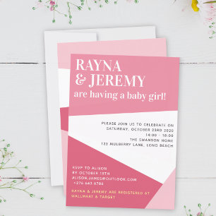 Modern Rosa Geometric Girl Couples babyskor Inbjudningar