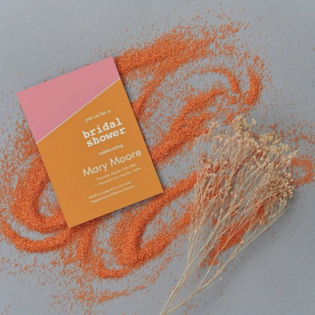 Modern Rosa Geometric Möhippa med fetstil i Orange Inbjudningar (Skapare uppladdad)