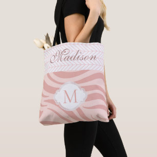 Modern Rosa Geometric Zebra Trendig Monogram Tygkasse