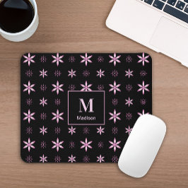 Modern rosa geometrisk blomsterinitial musmatta
