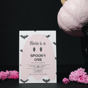 Modern Rosa Ghost Halloween 1:a födelsedagen Inbjudningar