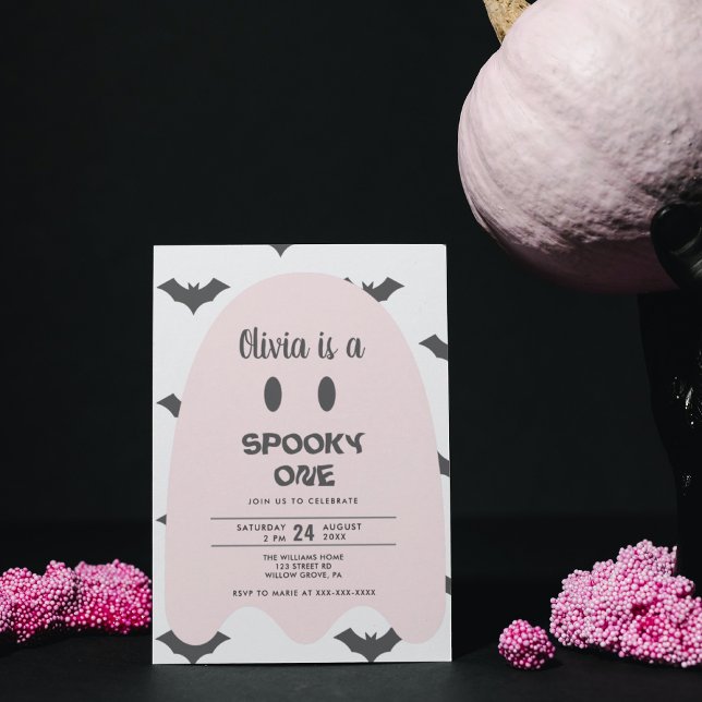 Modern Rosa Ghost Halloween 1:a födelsedagen Inbjudningar (Skapare uppladdad)
