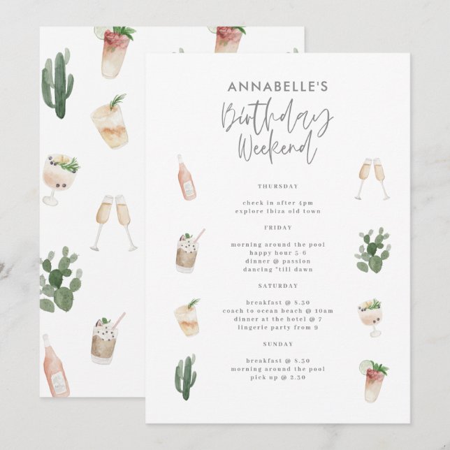 Modern rosa gigantisk födelsedag helg inbjudningar (Fram/baksida)