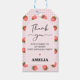Modern Rosa Gingham Berry Sweet 1st Birthday Presentetikett