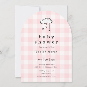 Modern Rosa Gingham Mobile Baby Shower Inbjudningar