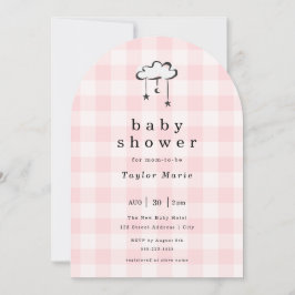 Modern Rosa Gingham Mobile Baby Shower Inbjudningar