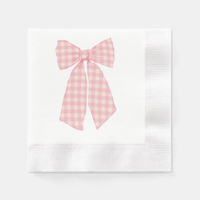 Modern Rosa Gingham Romantic Coquette Bow Coentate Pappersservett (Framsidan)