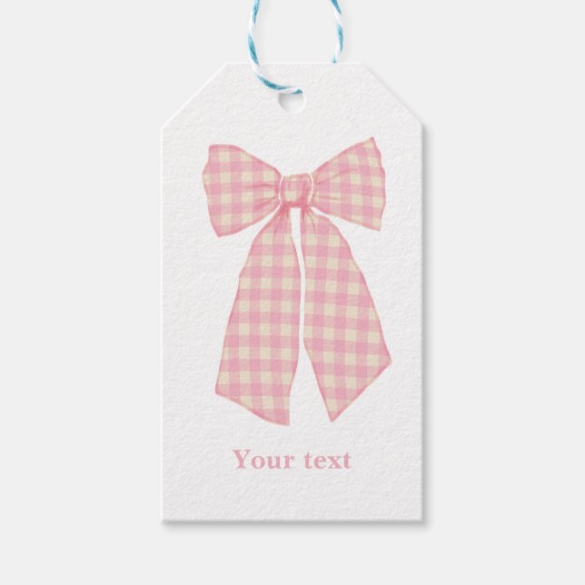 Modern Rosa Gingham Romantic Coquette Bow Presentetikett (Framsidan)