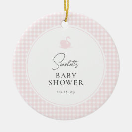Modern Rosa Gingham Svan Baby Shower Julgransprydnad Keramik