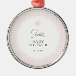 Modern Rosa Gingham Svan Baby Shower Julgransprydnad Metall