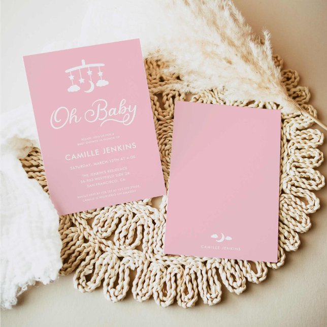 Modern Rosa Girl Baby Shower-inbjudan Inbjudningar (Oh Baby Girl Baby Shower Invitation)
