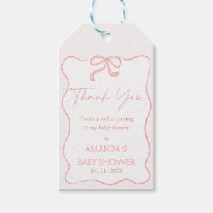 Modern Rosa Girl Bow Baby Shower Tack Märkre Presentetikett
